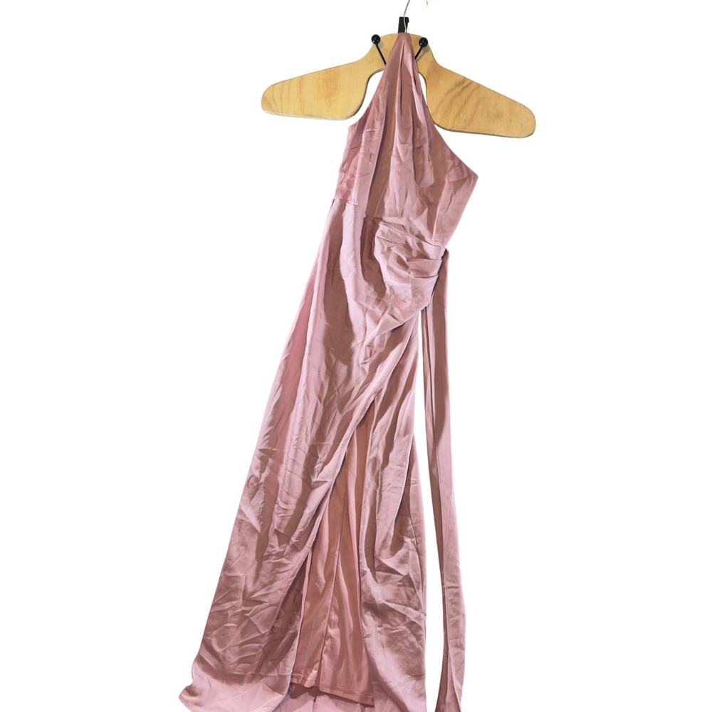 712 | Lulus Dusty Rose One Shoulder Satin Maxi Dress Formal Bridesmaid Size Smal